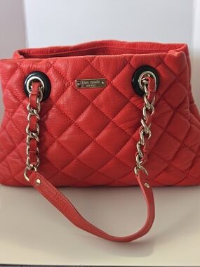 kate spade Quilted Burnt Orange Leather Chain-Handle Shoulder Bag